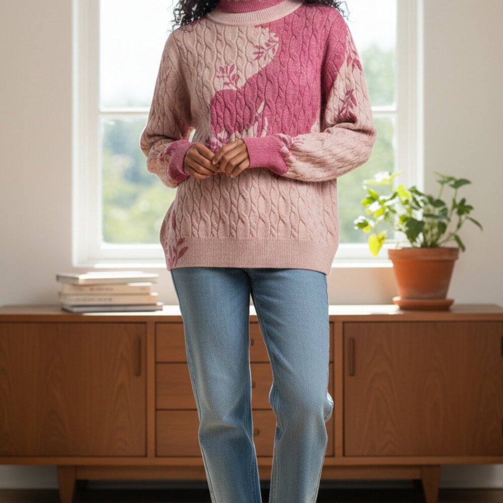 Honest Edit Pink Cable Knit Patterned Pullover Sweater XL